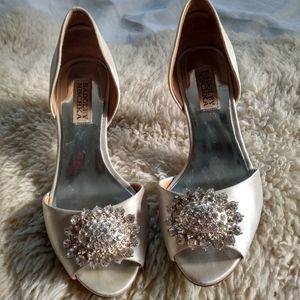 Badgley Mischka jeweled open toe pumps